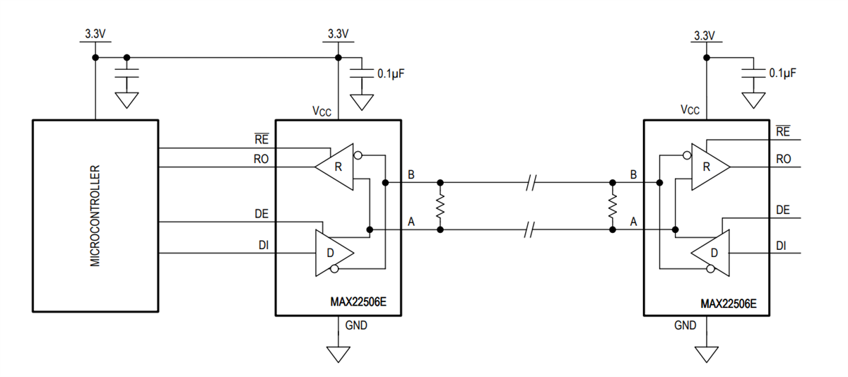 Schéma du circuit d'application - Analog Devices / Maxim Integrated Émetteur-récepteur semi-duplex RS-485/RS-422 MAX22506E